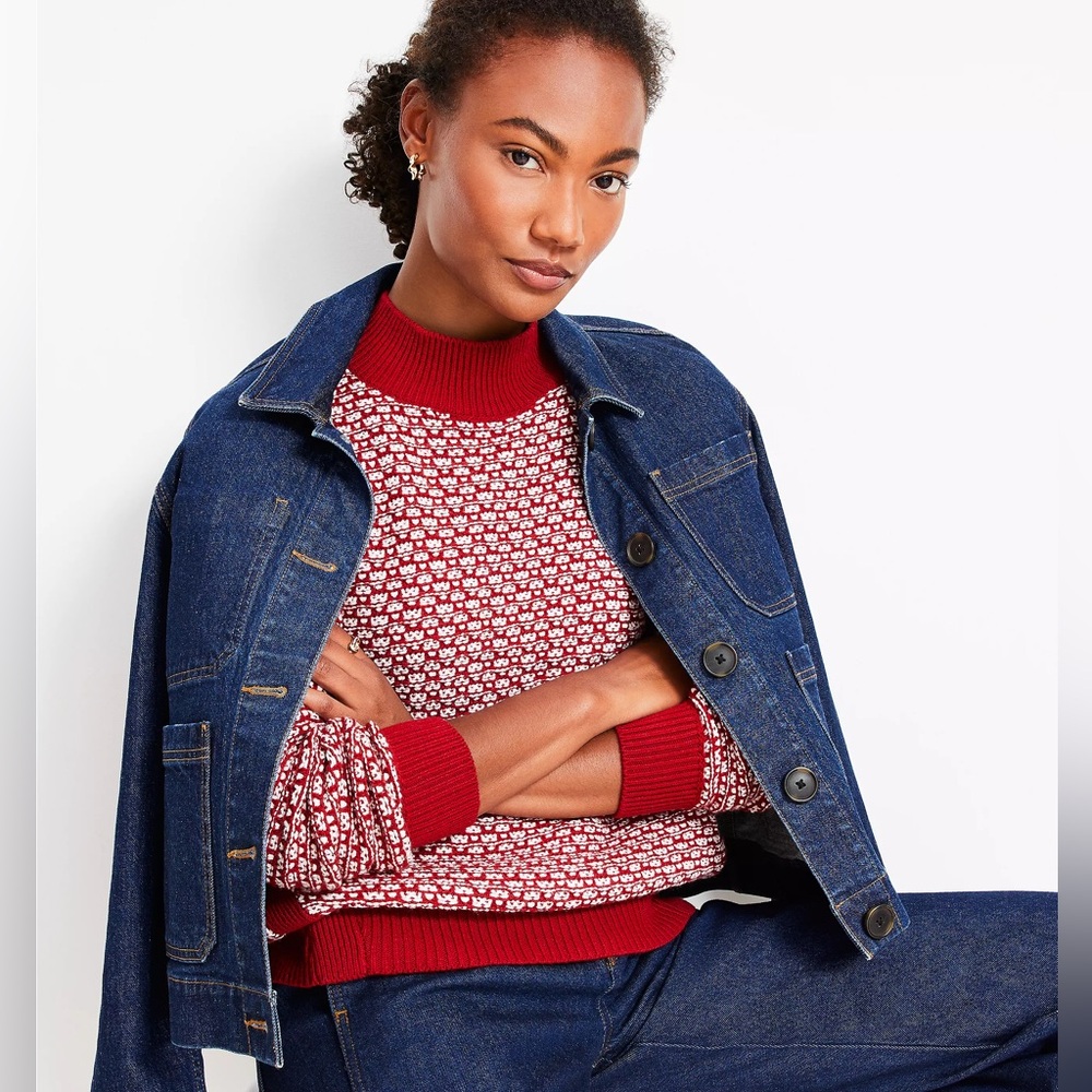 NEW | LOFT | Tipped Textured Mock Neck Sweater